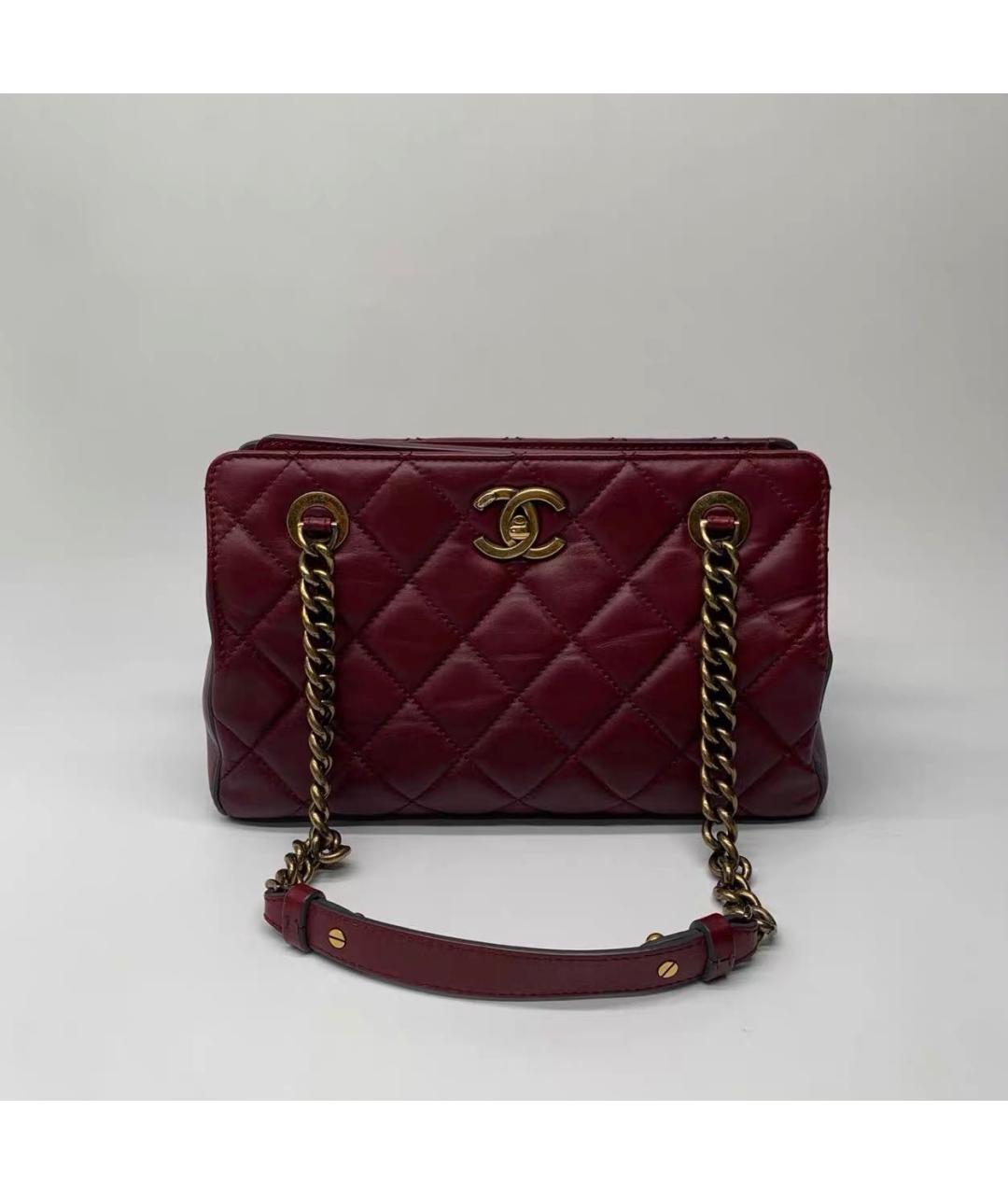 CHANEL Бордовая кожаная сумка через плечо, фото 6