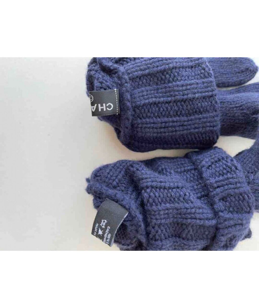CHANEL PRE-OWNED Синие кашемировые перчатки, фото 4