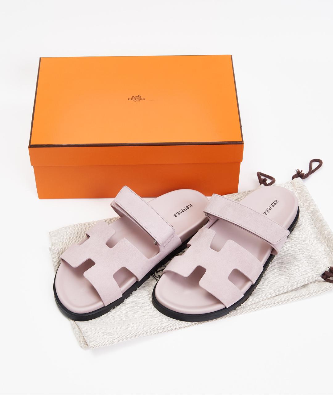HERMES Розовые замшевые сандалии, фото 7