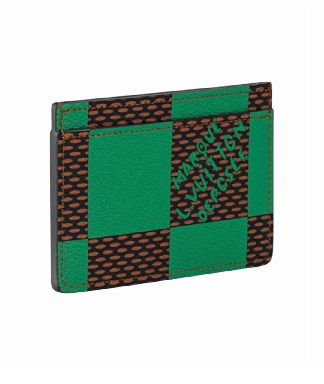 LOUIS VUITTON Зеленый кожаный кардхолдер, фото 3