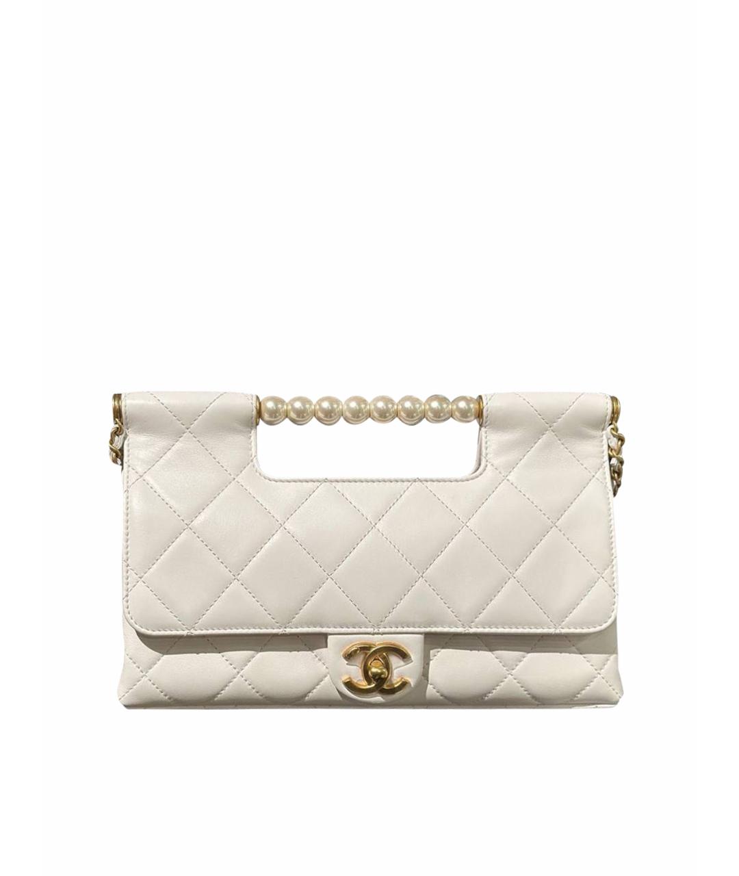 CHANEL Белая кожаная сумка с короткими ручками, фото 1