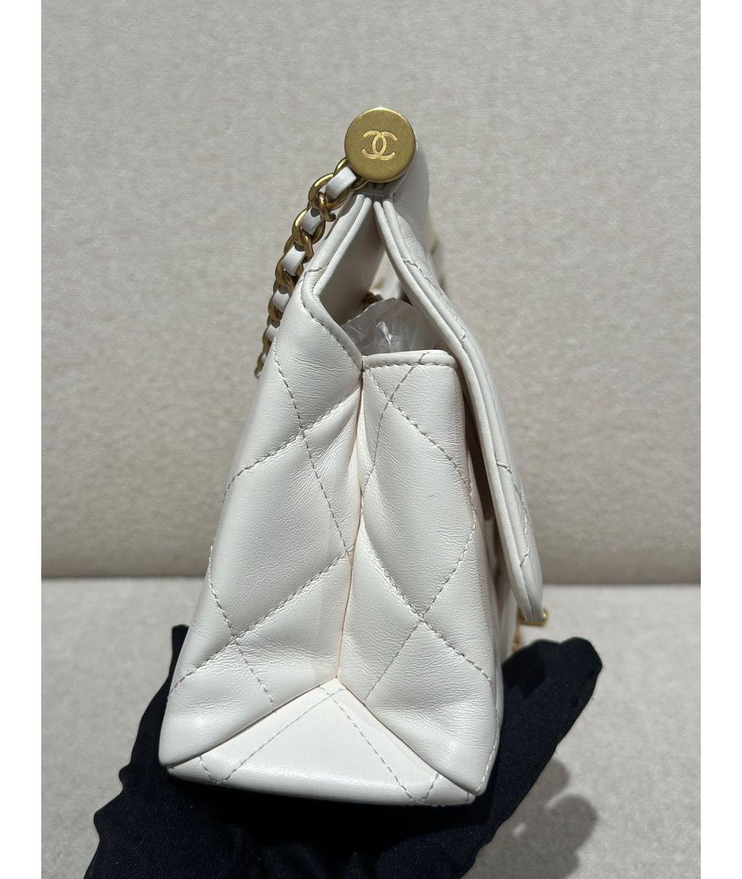 CHANEL Белая кожаная сумка с короткими ручками, фото 7