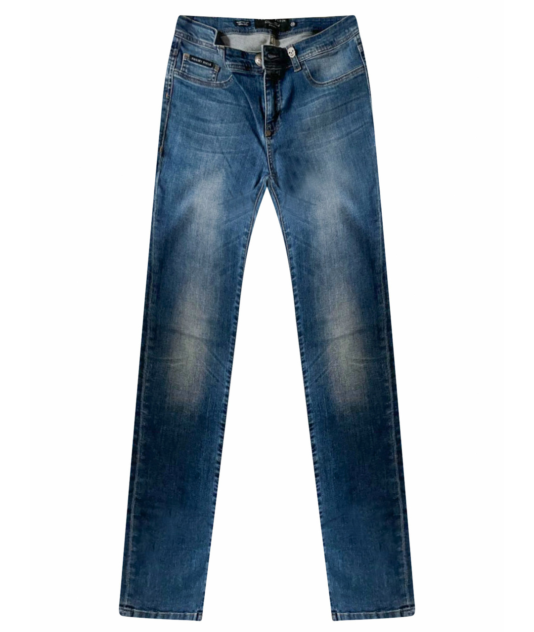 PHILIPP PLEIN Темно-синие хлопко-эластановые прямые джинсы, фото 1