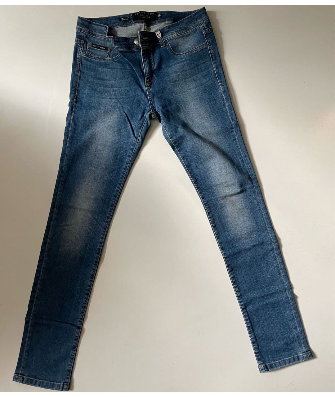 PHILIPP PLEIN Темно-синие хлопко-эластановые прямые джинсы, фото 5