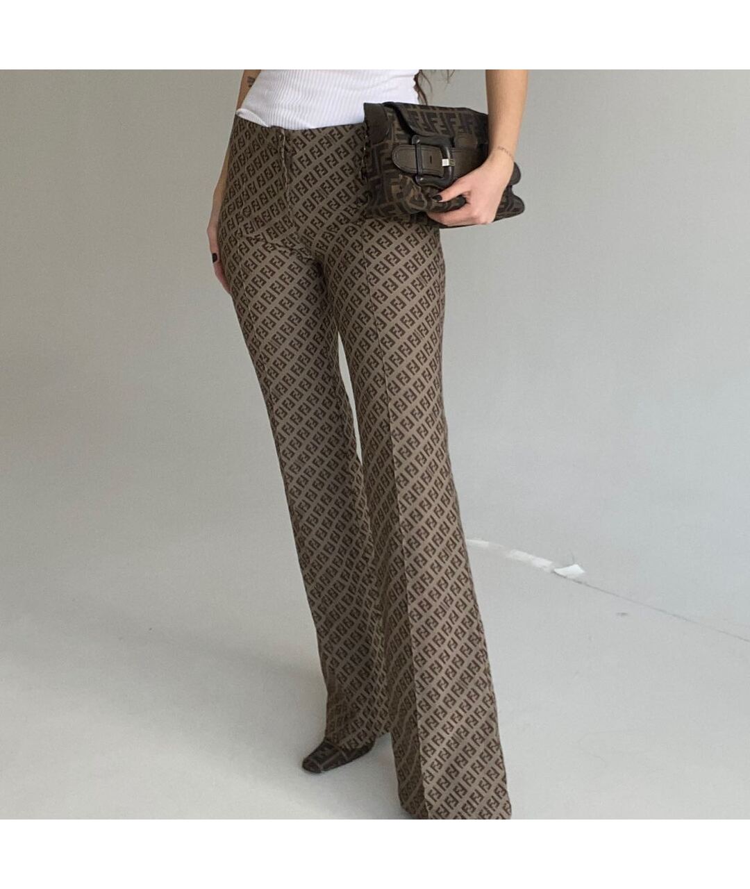 FENDI Мульти хлопко-эластановые брюки широкие, фото 4
