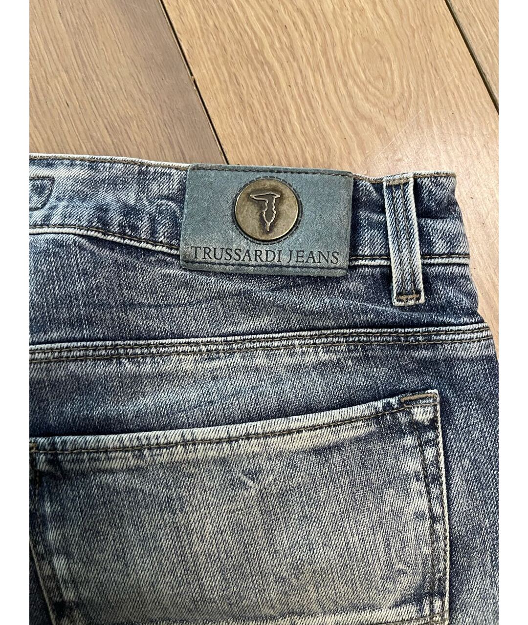 TRUSSARDI JEANS Голубые хлопковые прямые джинсы, фото 3