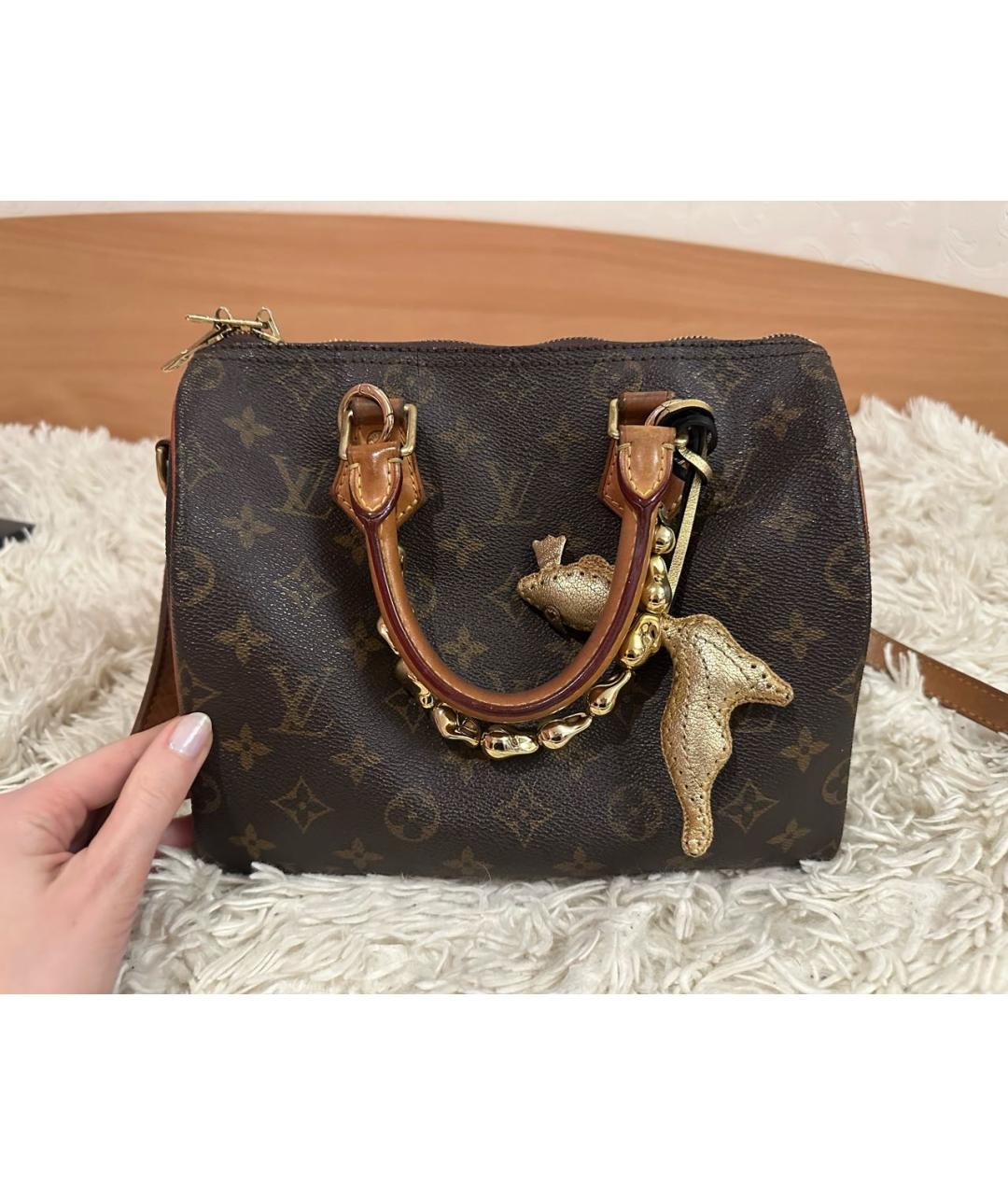 LOUIS VUITTON Коричневая кожаная сумка с короткими ручками, фото 5