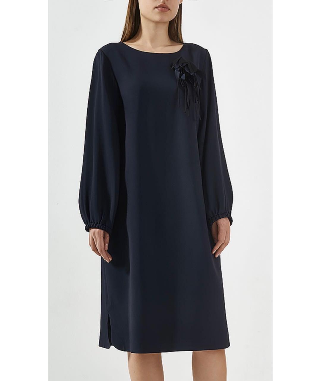 LES COPAINS Темно-синее шерстяное повседневное платье, фото 2