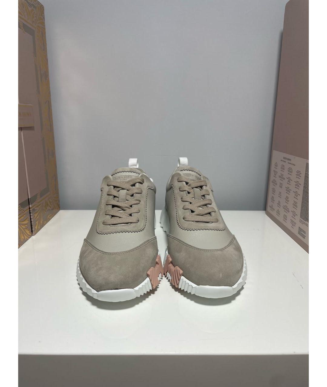 HERMES Хаки кожаные низкие кроссовки / кеды, фото 2