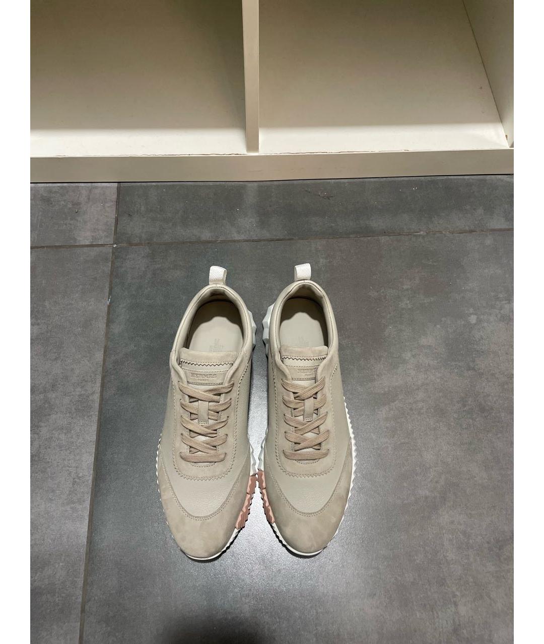HERMES Хаки кожаные низкие кроссовки / кеды, фото 3