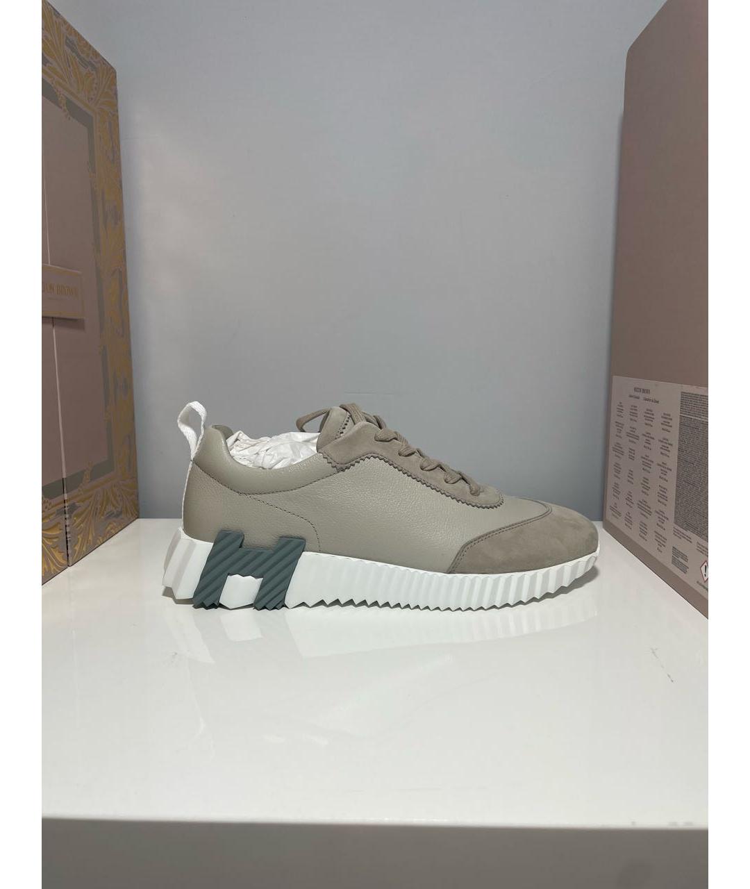 HERMES Хаки кожаные низкие кроссовки / кеды, фото 5