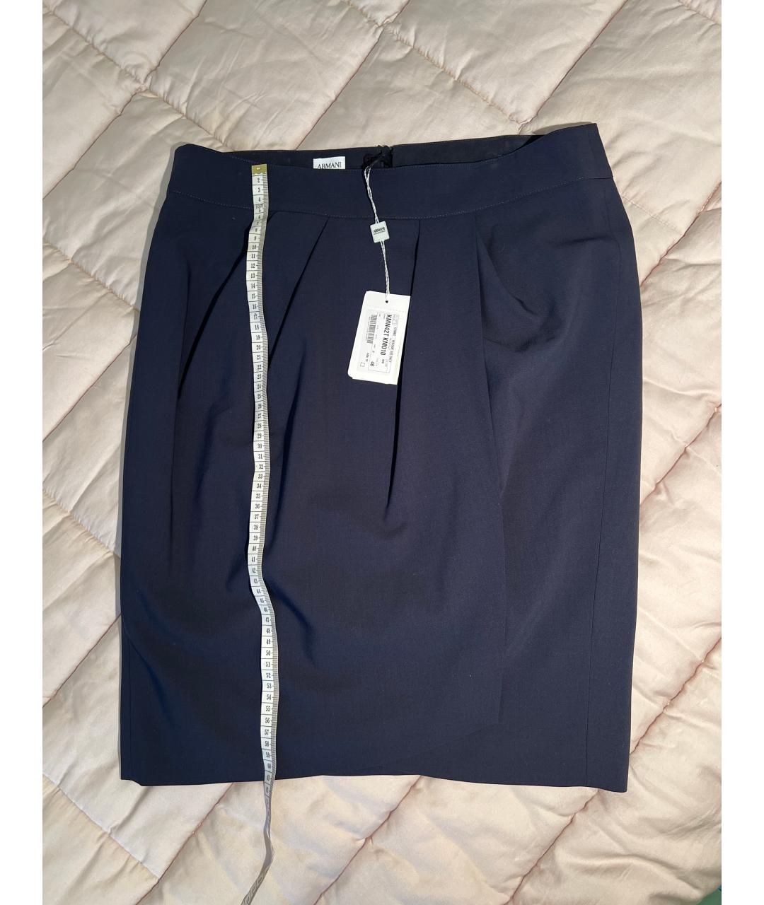 ARMANI COLLEZIONI Темно-синяя шерстяная юбка мини, фото 7