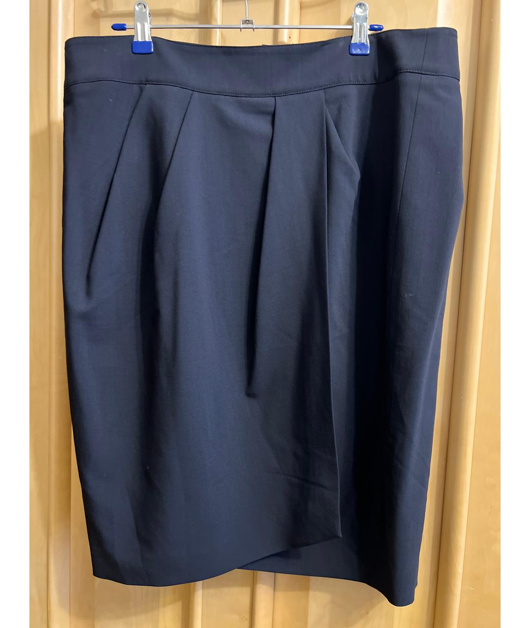 ARMANI COLLEZIONI Темно-синяя шерстяная юбка мини, фото 8