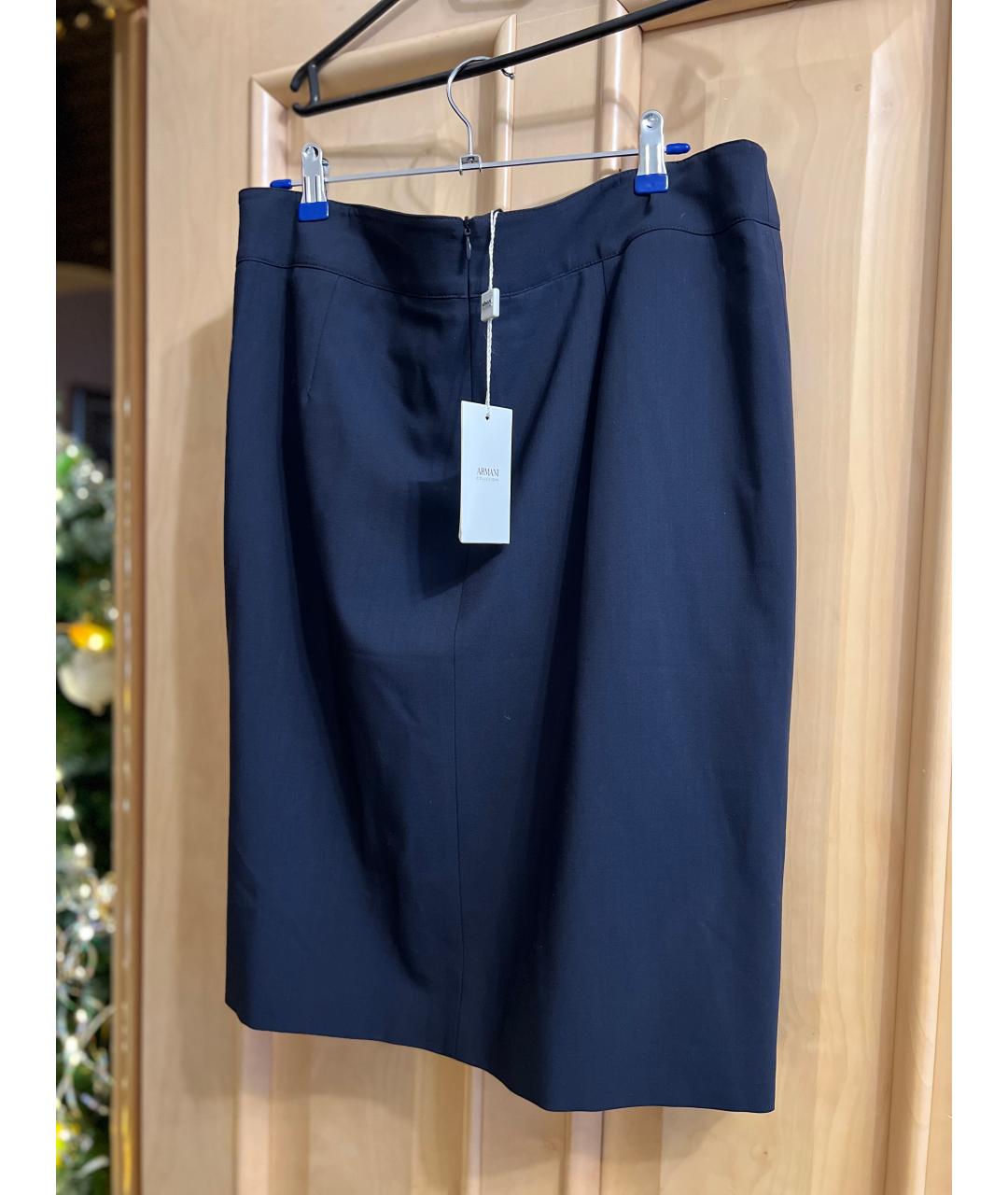 ARMANI COLLEZIONI Темно-синяя шерстяная юбка мини, фото 2