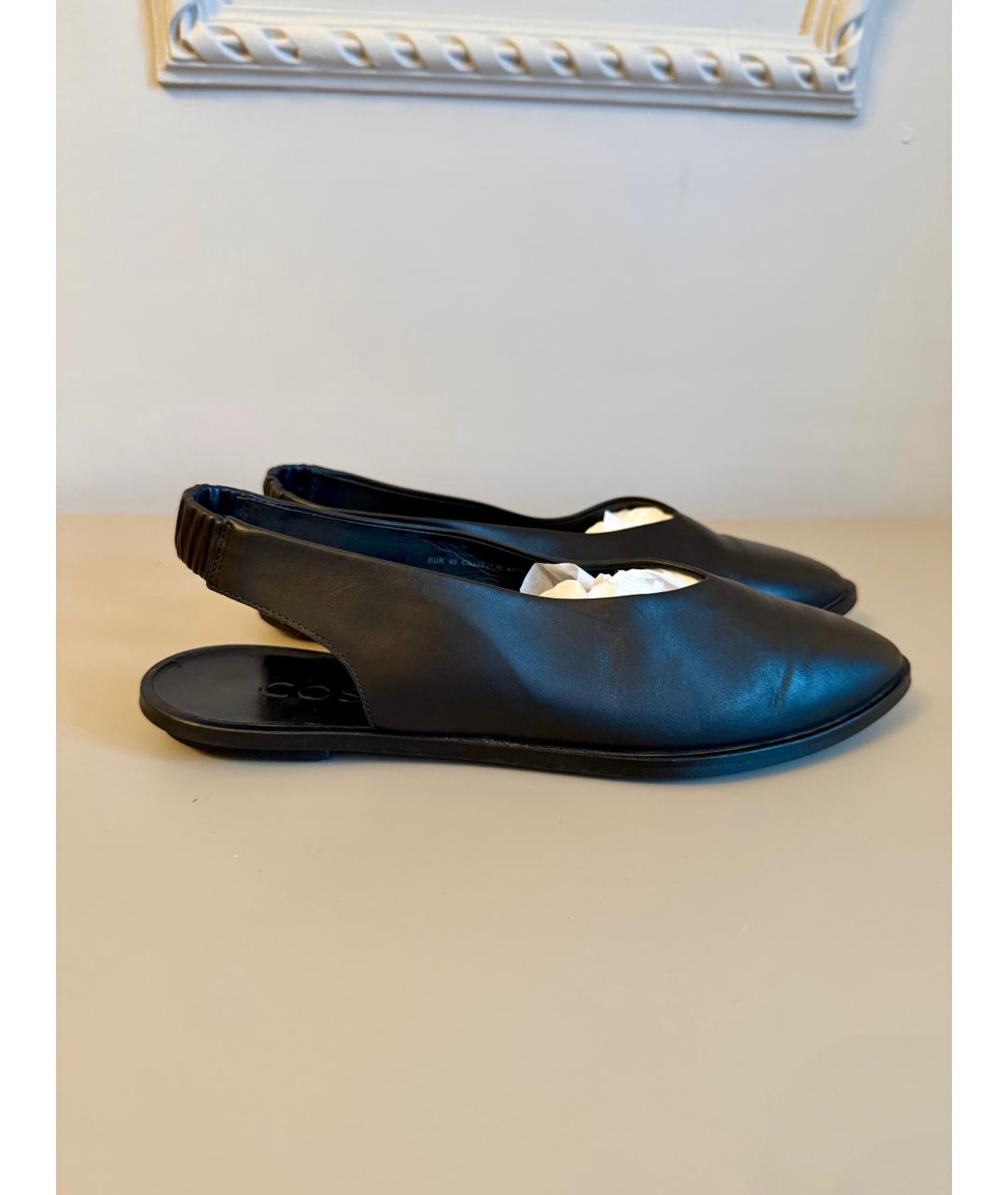 COS Черные кожаные лодочки на низком каблуке, фото 9