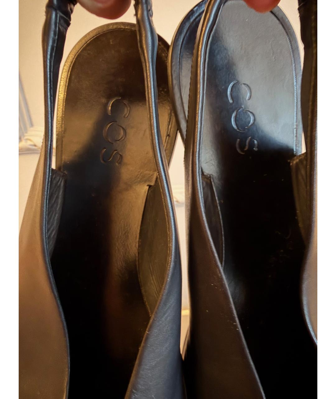 COS Черные кожаные лодочки на низком каблуке, фото 8