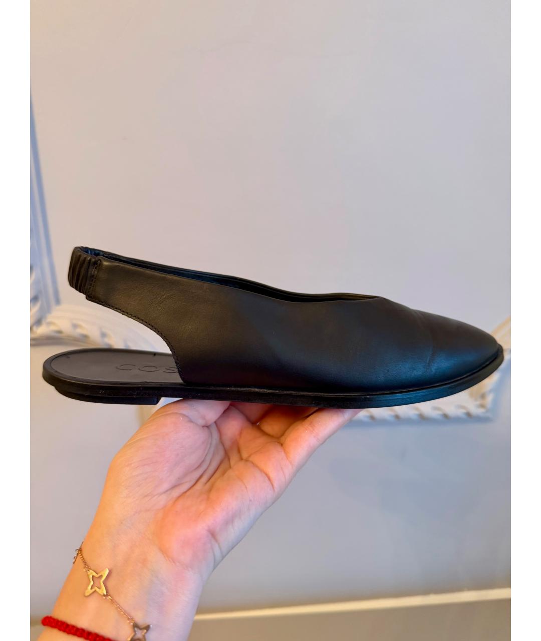 COS Черные кожаные лодочки на низком каблуке, фото 6