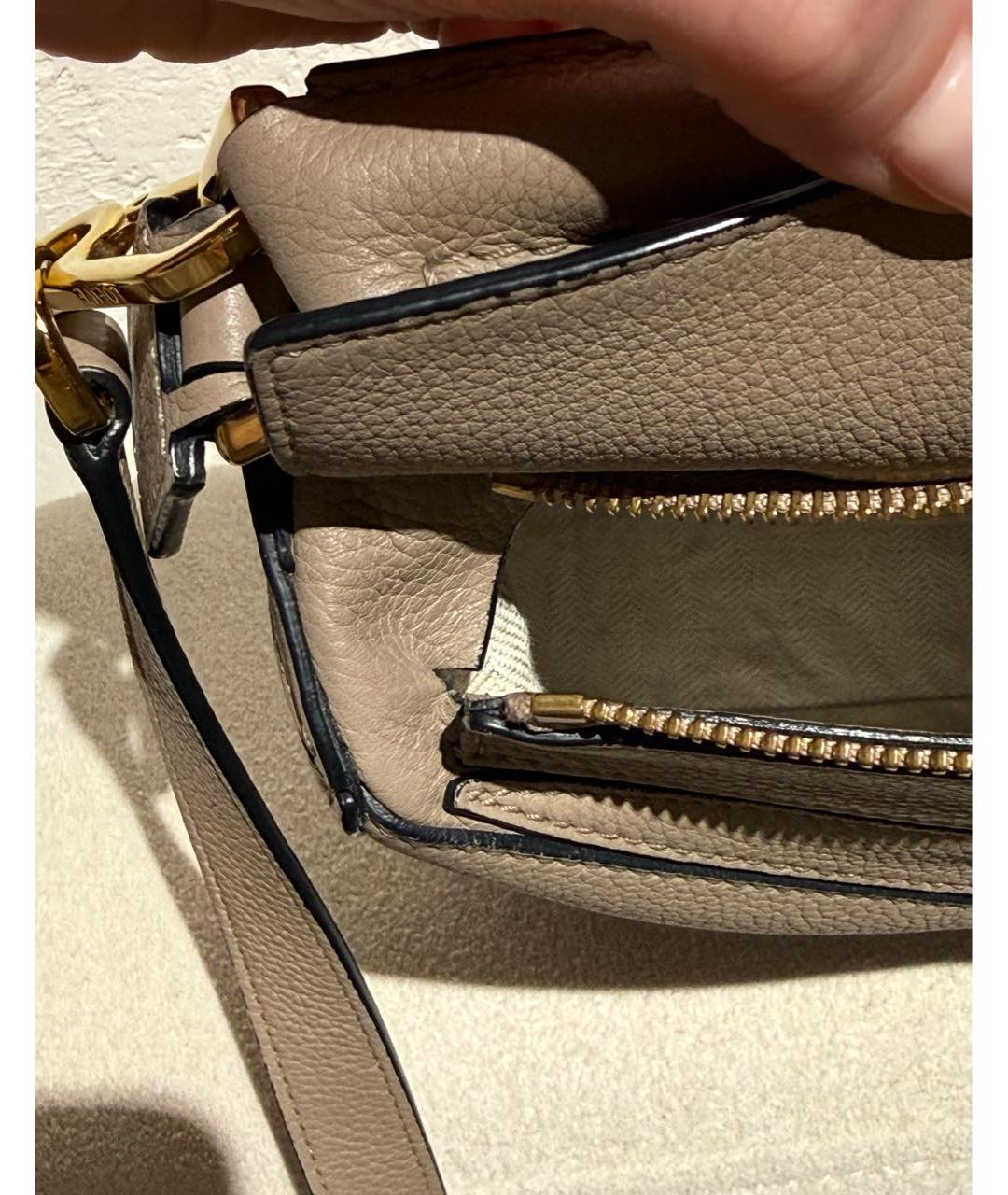 LOEWE Бежевая кожаная сумка с короткими ручками, фото 7