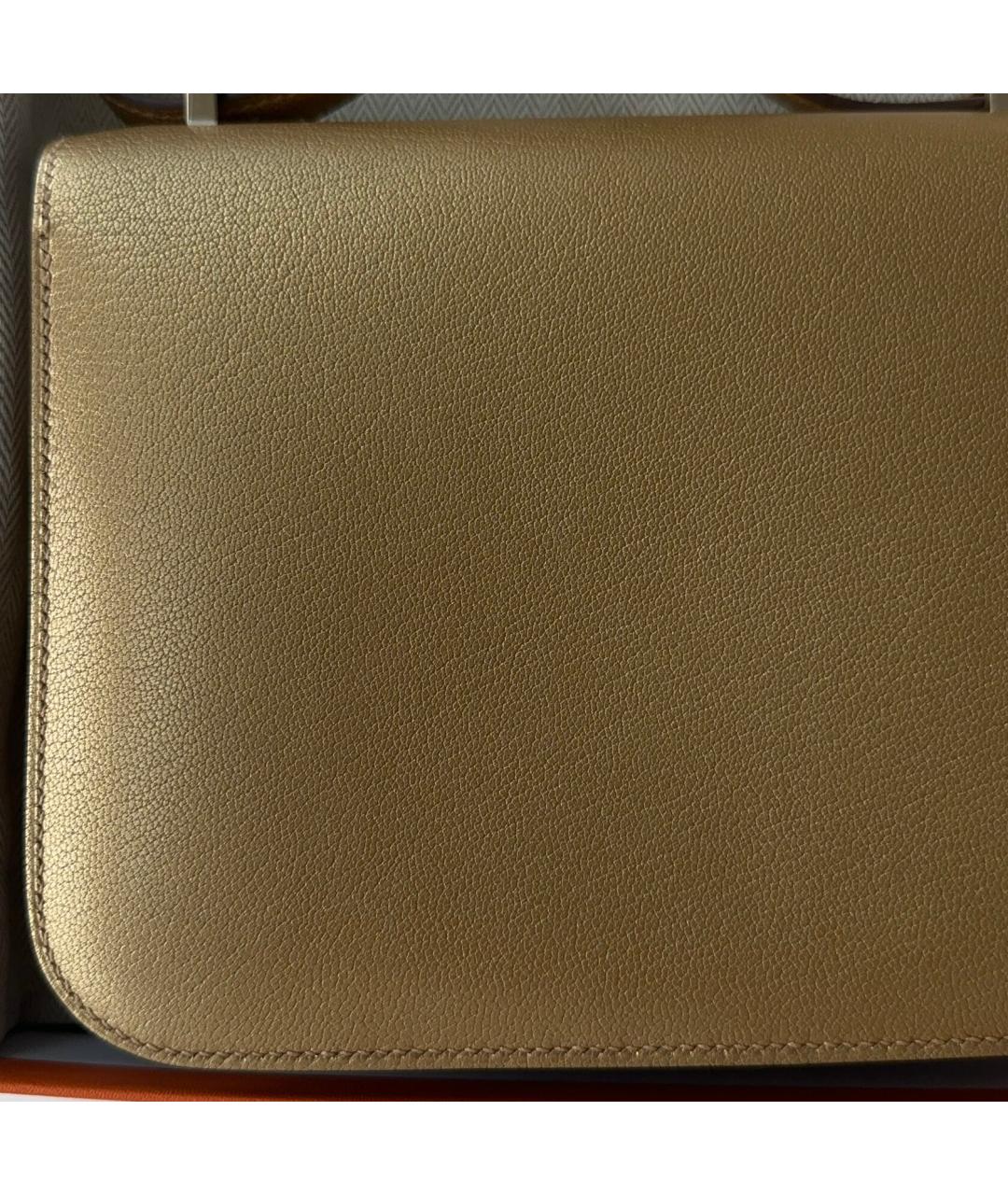 HERMES Золотая кожаная сумка через плечо, фото 5