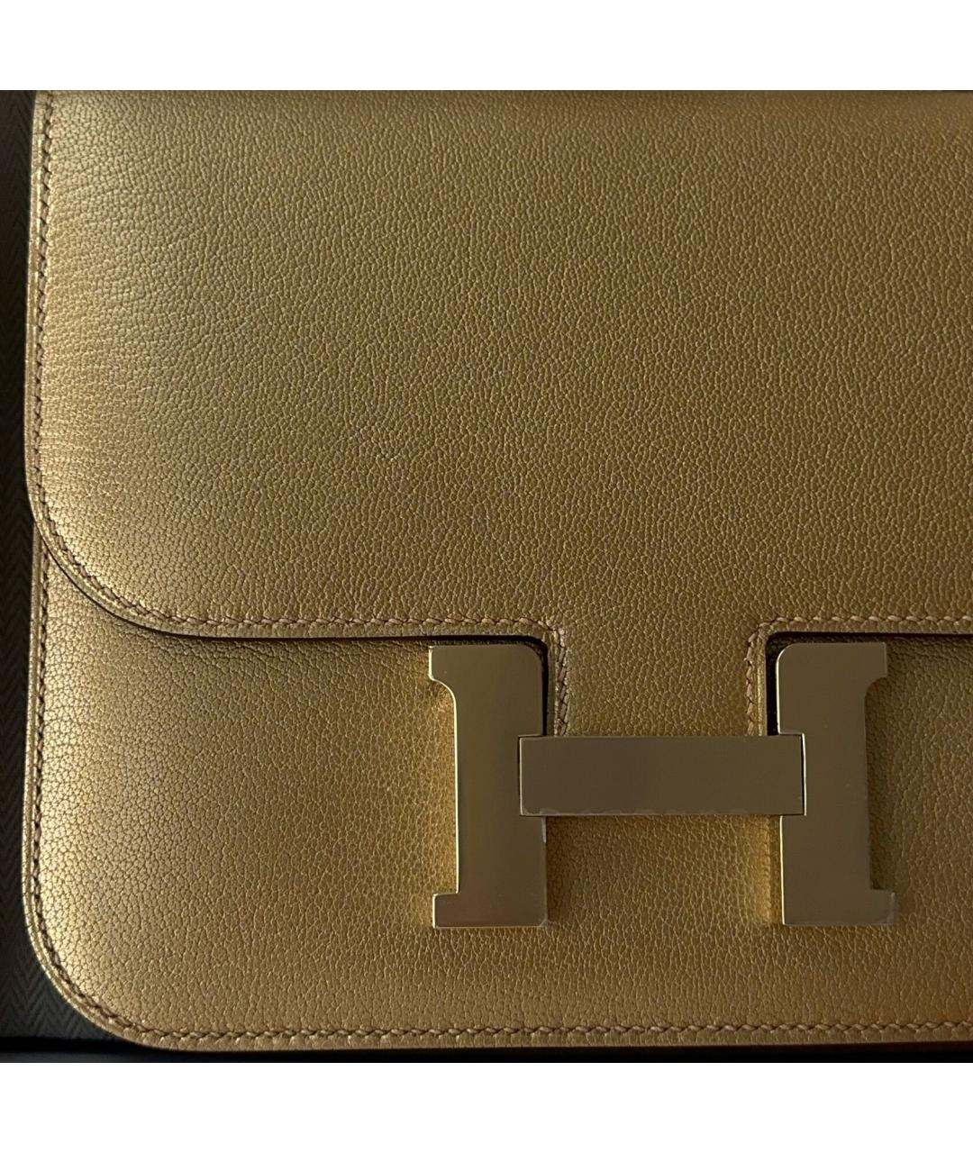 HERMES Золотая кожаная сумка через плечо, фото 4