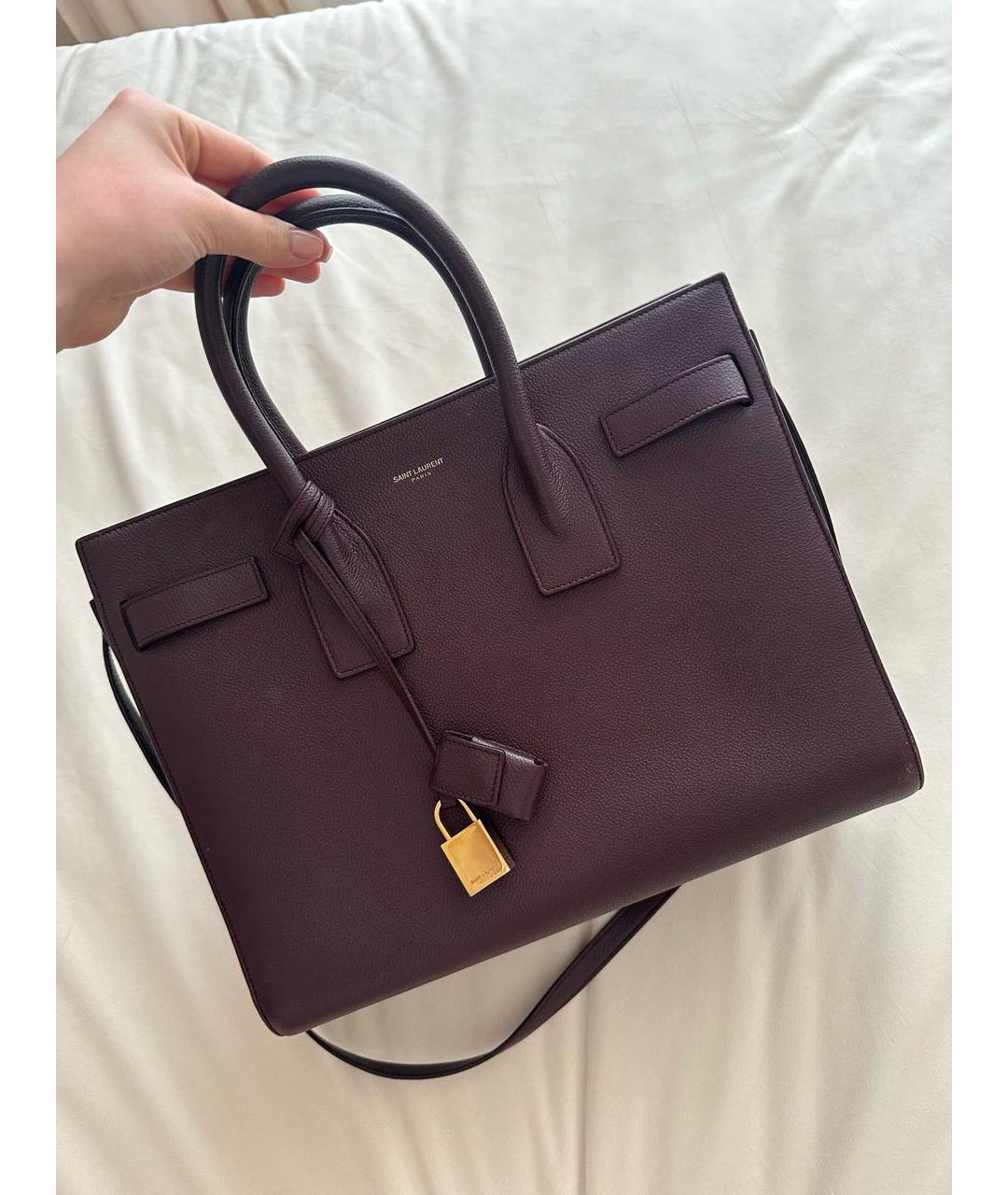 SAINT LAURENT Бордовая кожаная сумка тоут, фото 7