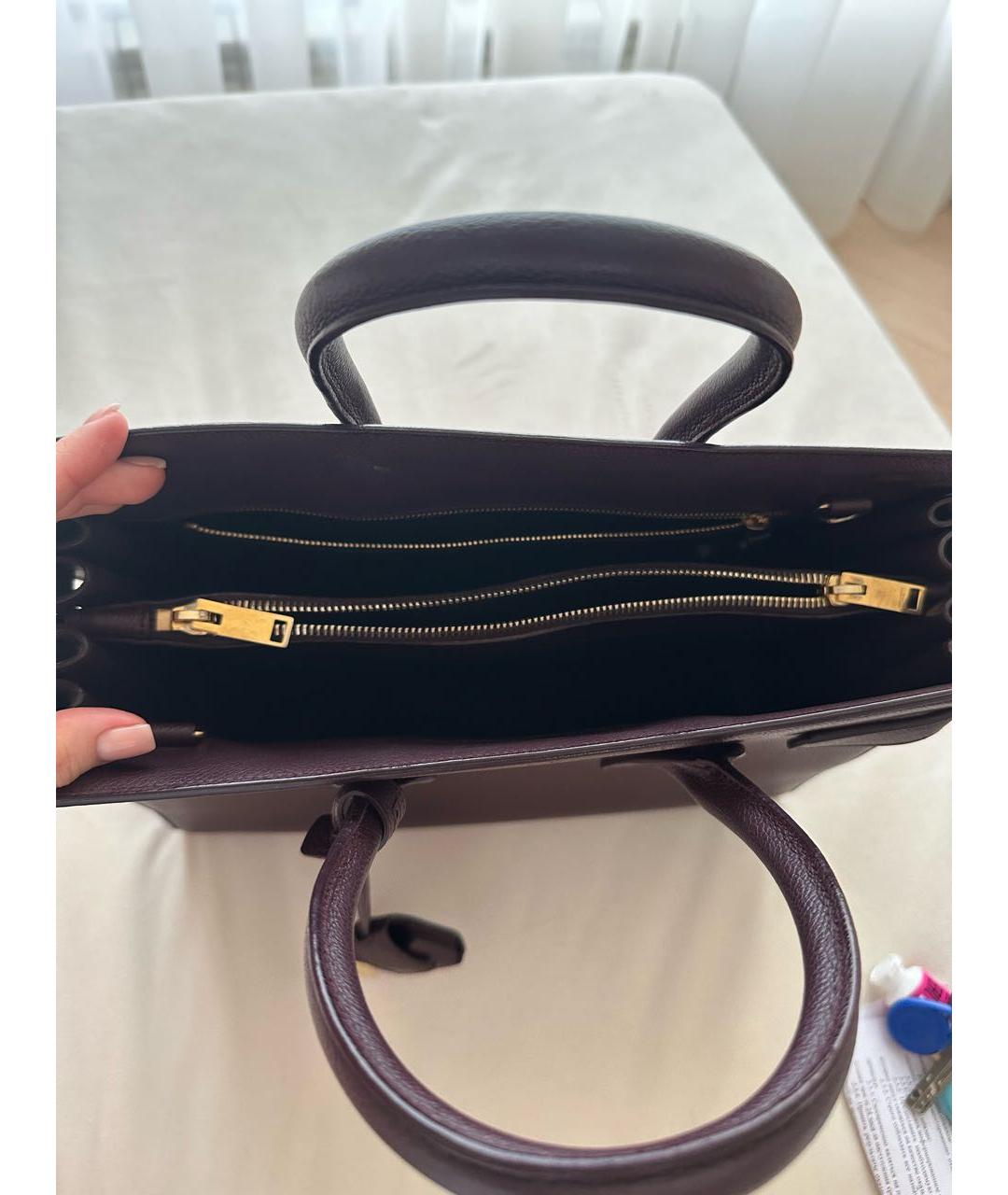 SAINT LAURENT Бордовая кожаная сумка тоут, фото 3