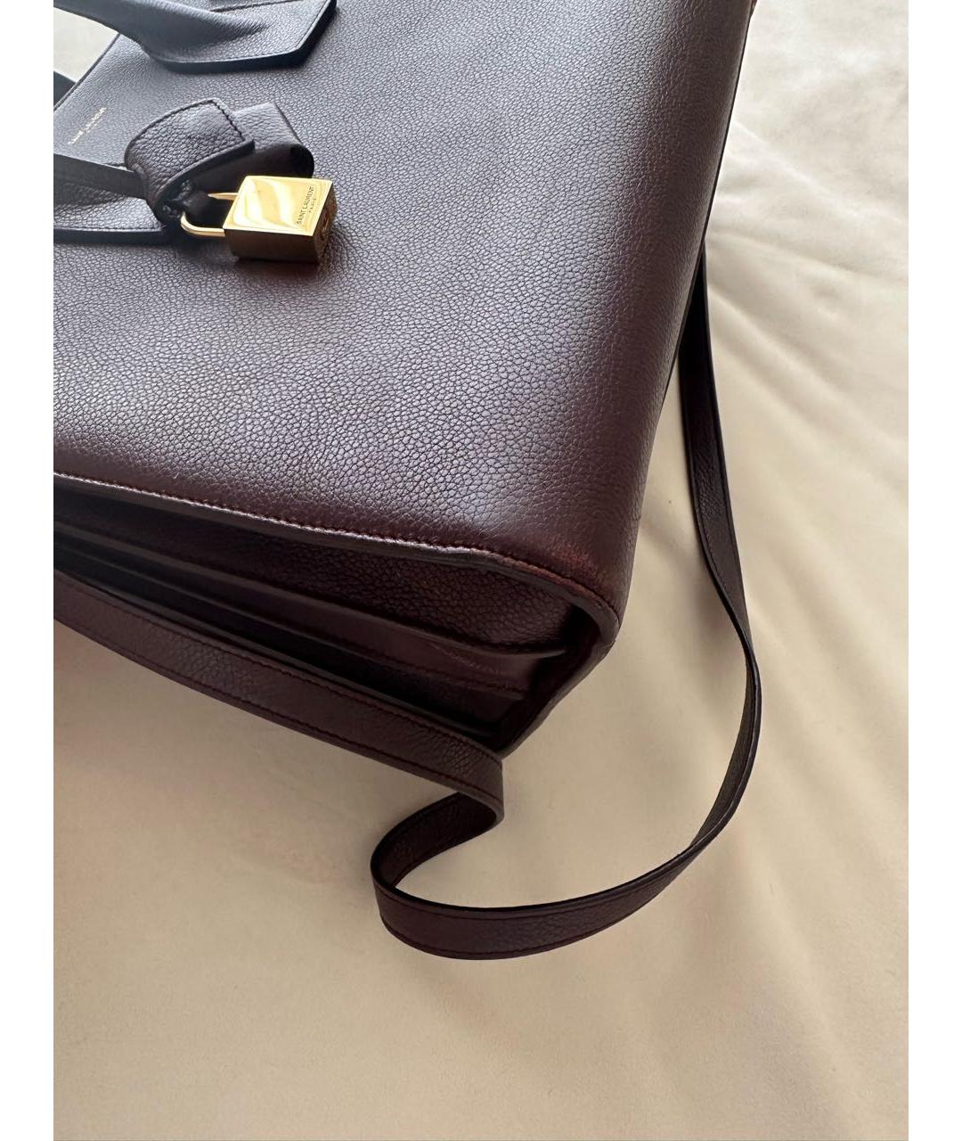 SAINT LAURENT Бордовая кожаная сумка тоут, фото 4