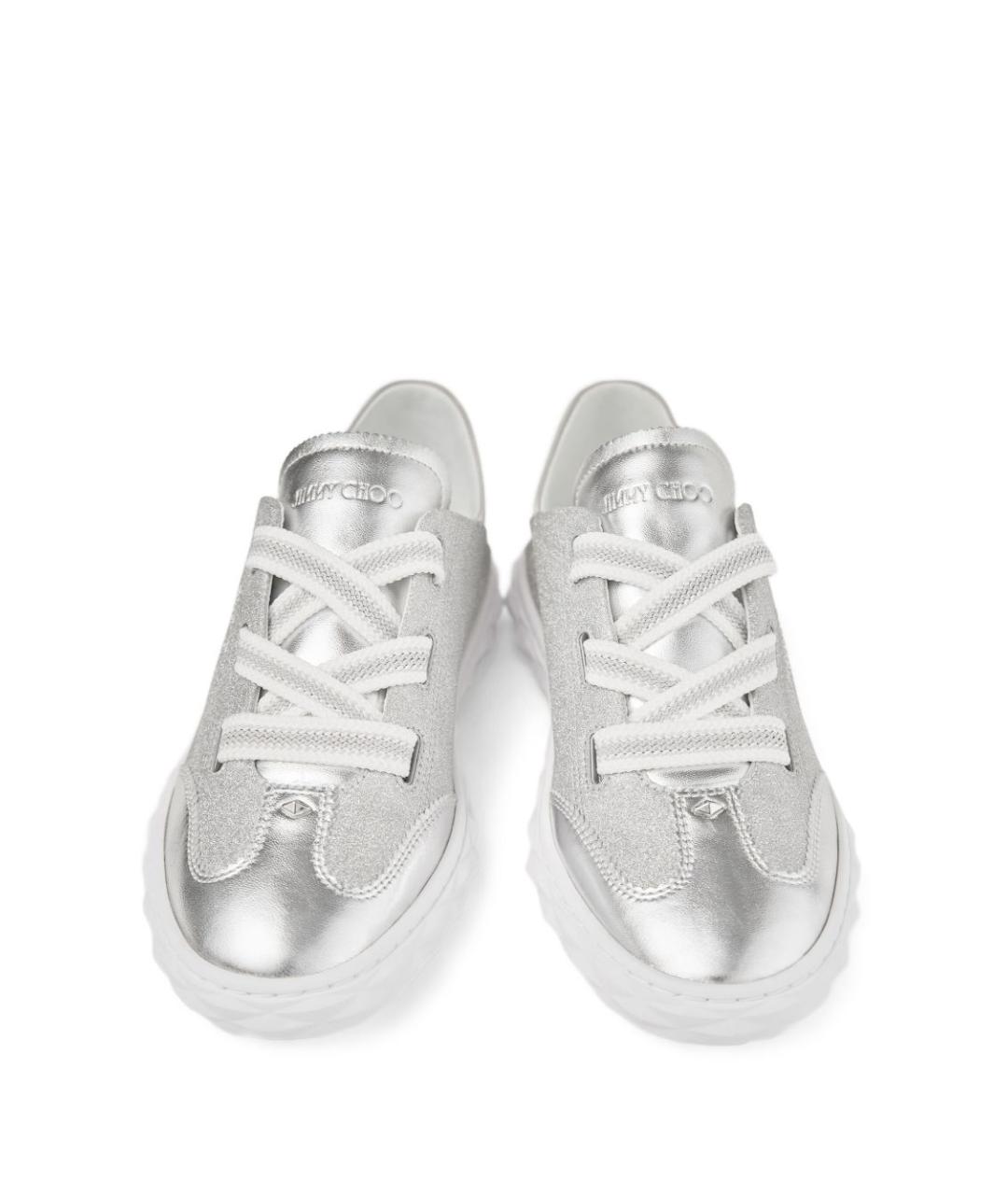 JIMMY CHOO Серебряные кожаные кроссовки, фото 4