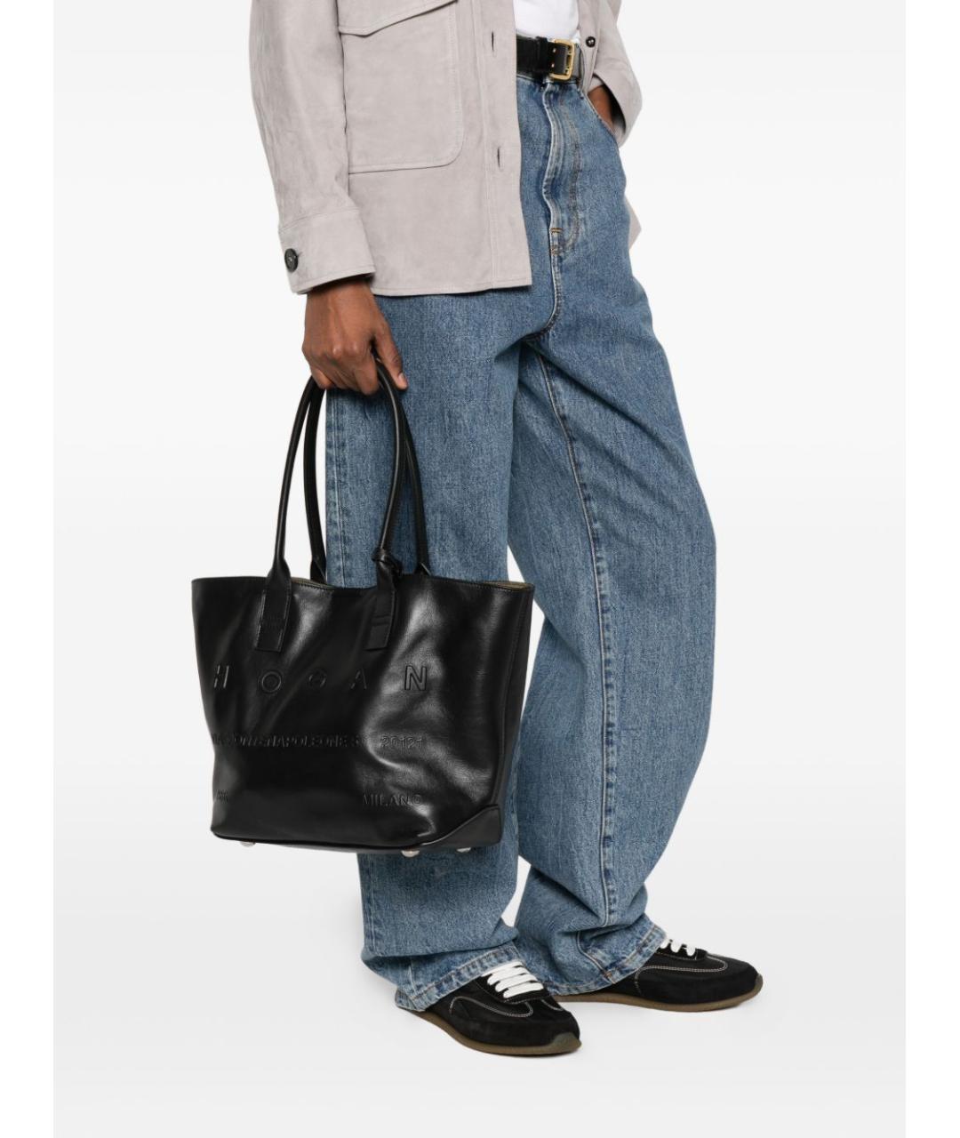 HOGAN Черная кожаная сумка тоут, фото 5