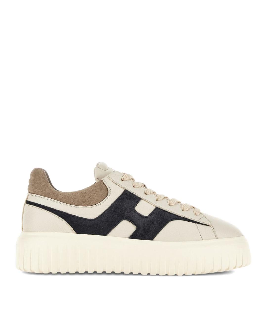 HOGAN Бежевые кожаные низкие кроссовки / кеды, фото 1