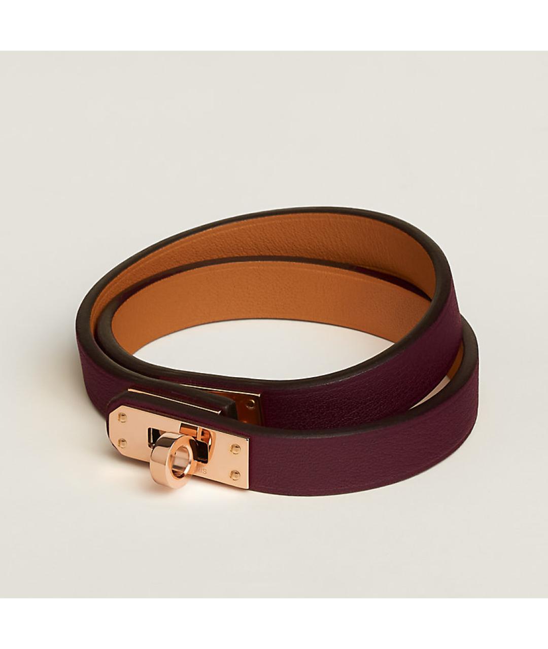 HERMES Бордовый кожаный браслет, фото 2