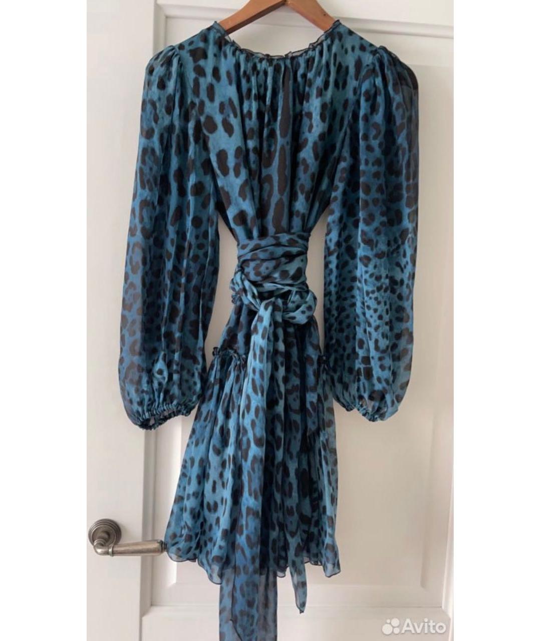 DOLCE&GABBANA Синее шелковое коктейльное платье, фото 3