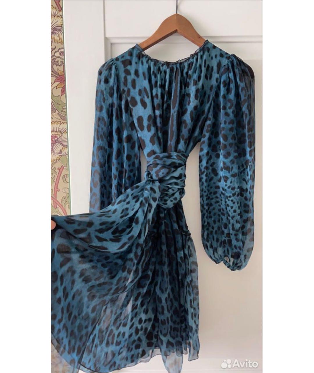 DOLCE&GABBANA Синее шелковое коктейльное платье, фото 2