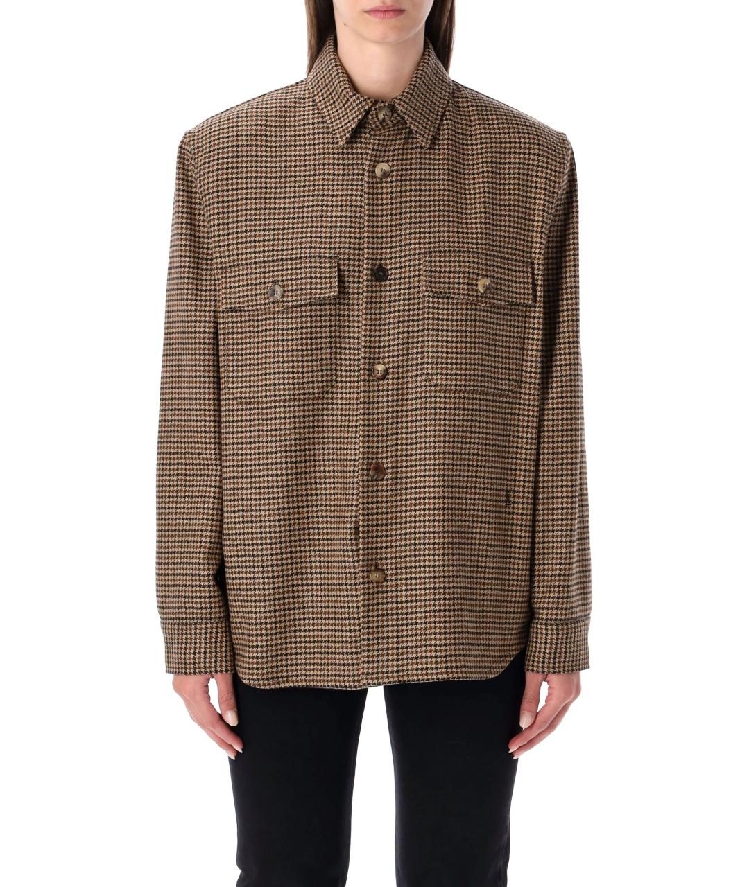 SAINT LAURENT Коричневая шерстяная рубашка, фото 2