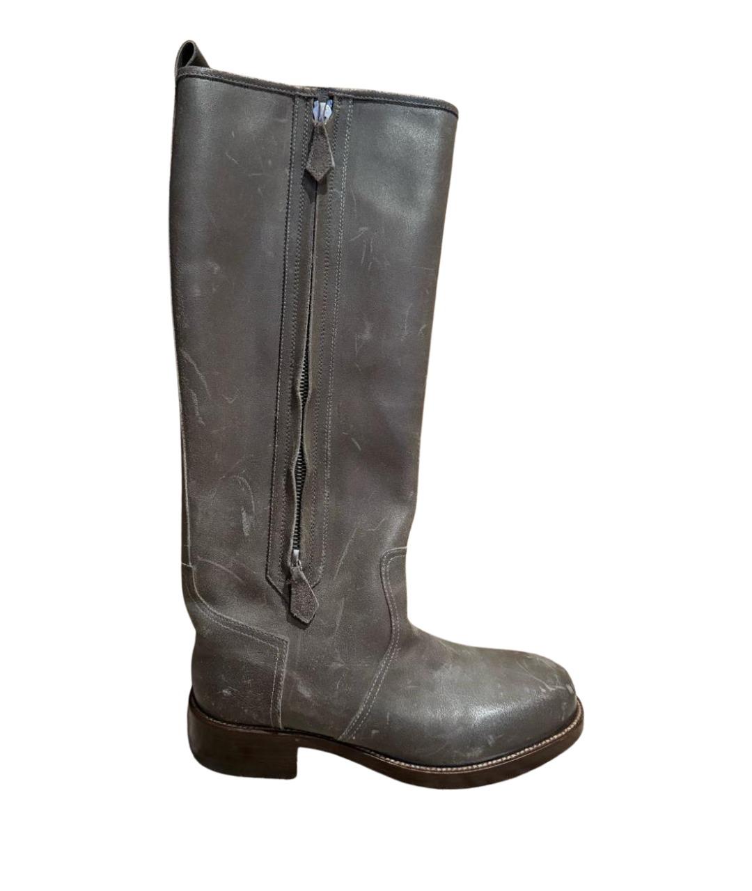 HERMES Серые кожаные сапоги, фото 1