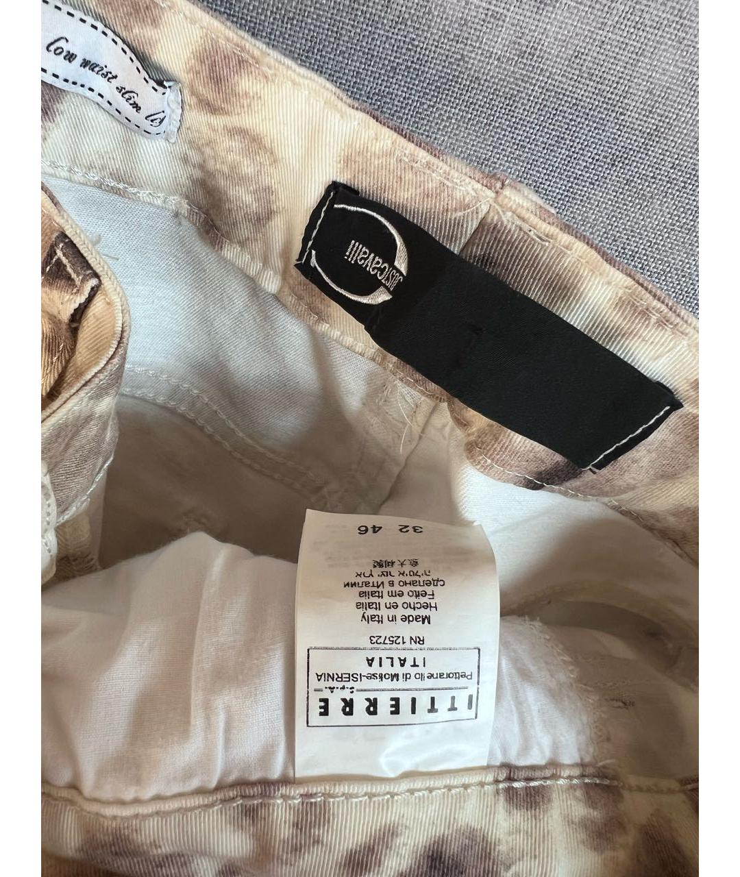 JUST CAVALLI Бежевые хлопковые брюки узкие, фото 3