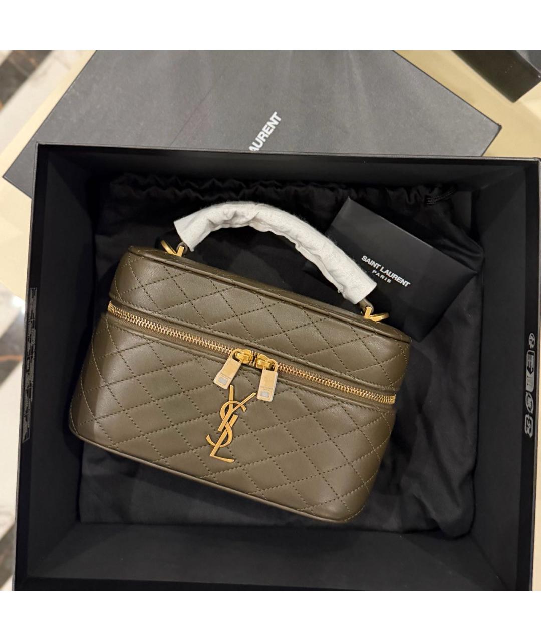 SAINT LAURENT Коричневая кожаная сумка с короткими ручками, фото 4