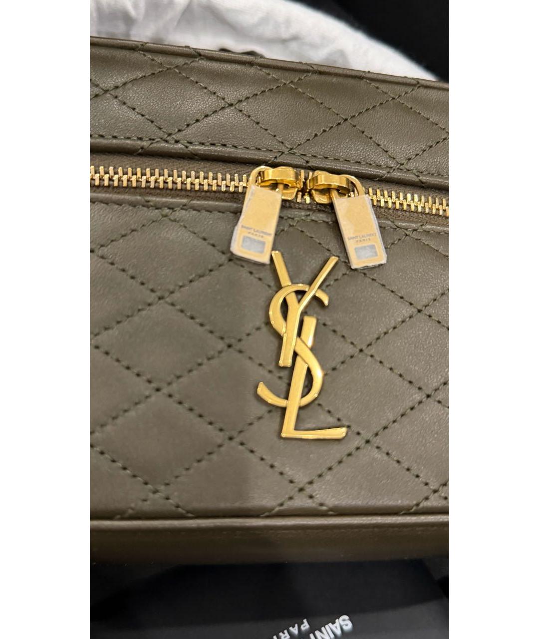 SAINT LAURENT Коричневая кожаная сумка с короткими ручками, фото 6