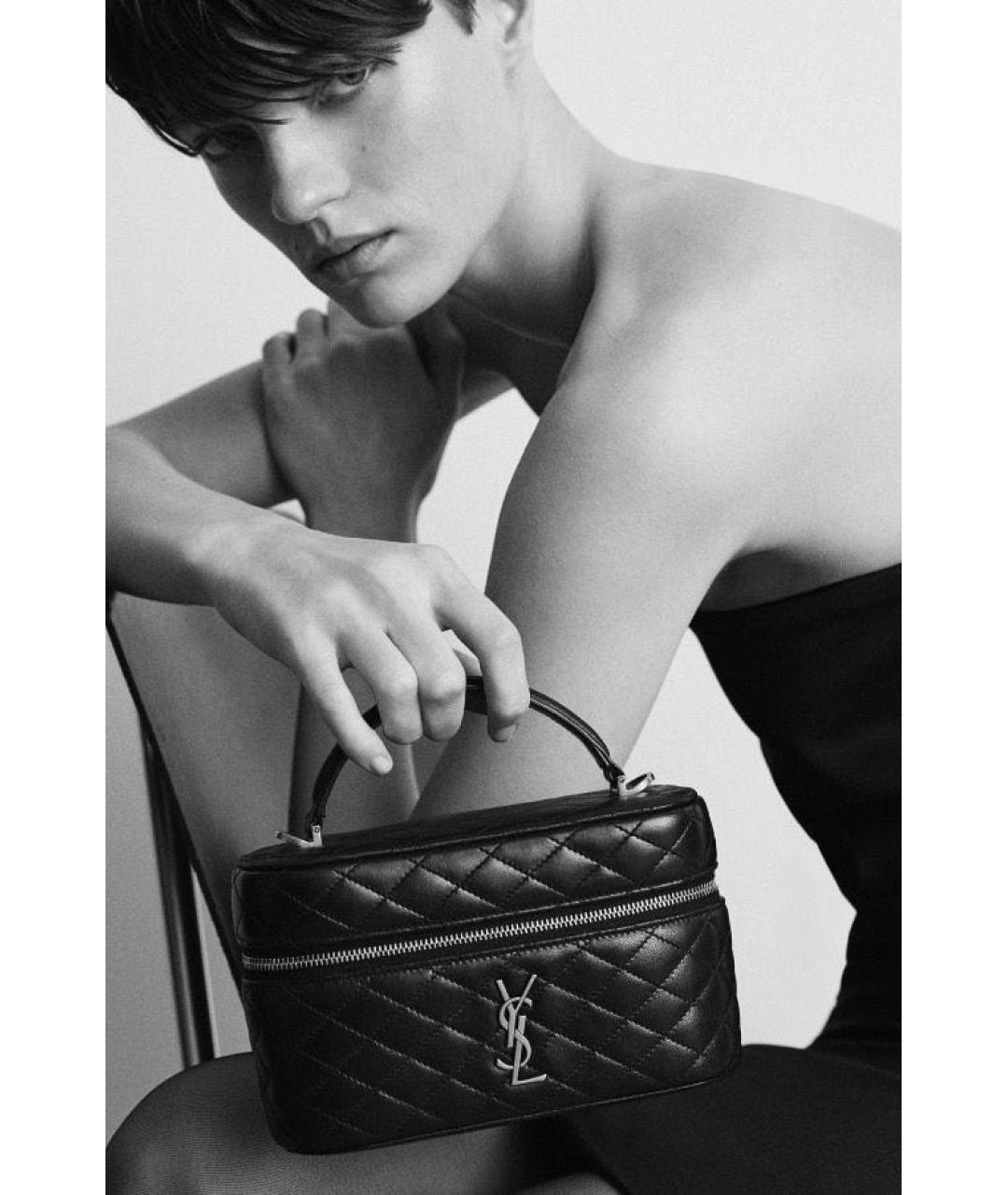 SAINT LAURENT Коричневая кожаная сумка с короткими ручками, фото 3