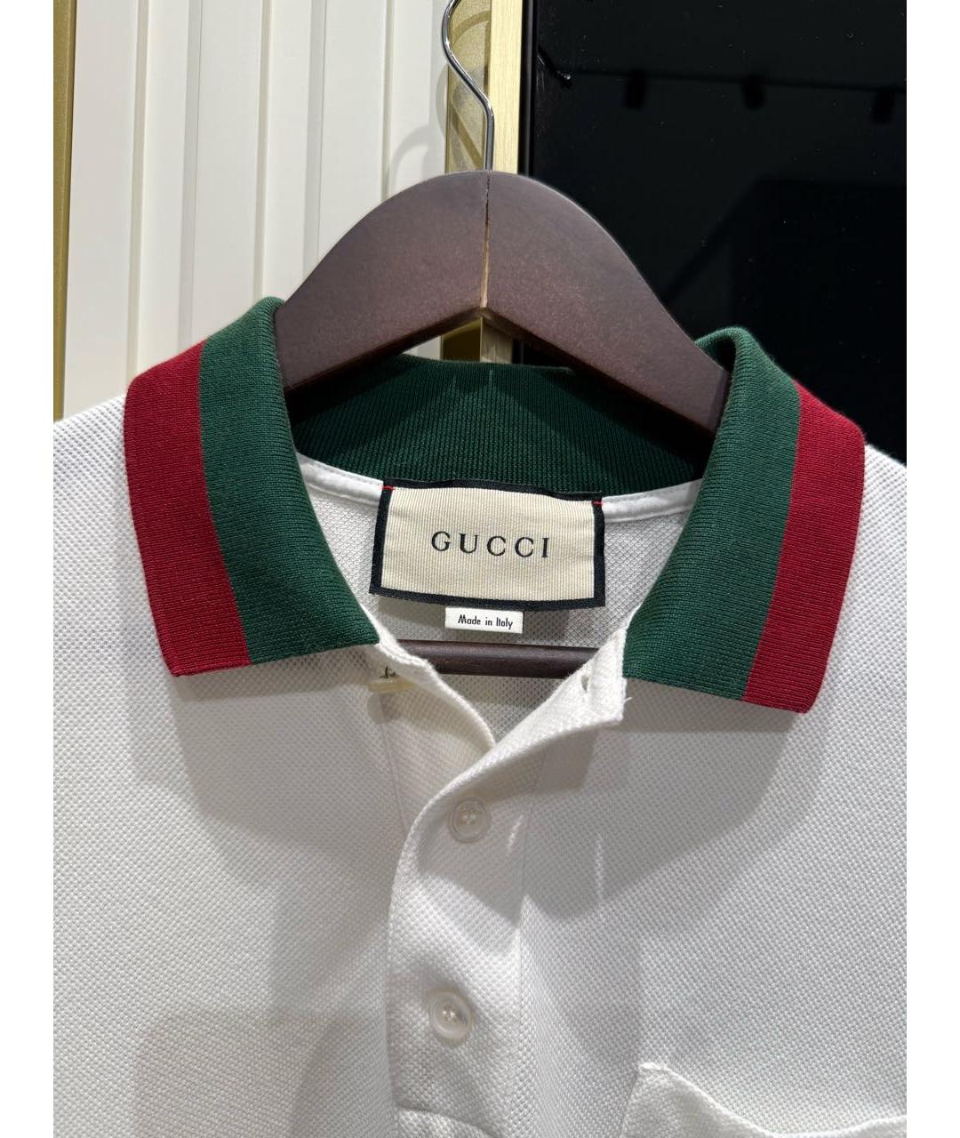 GUCCI Белое хлопковое поло с коротким рукавом, фото 3
