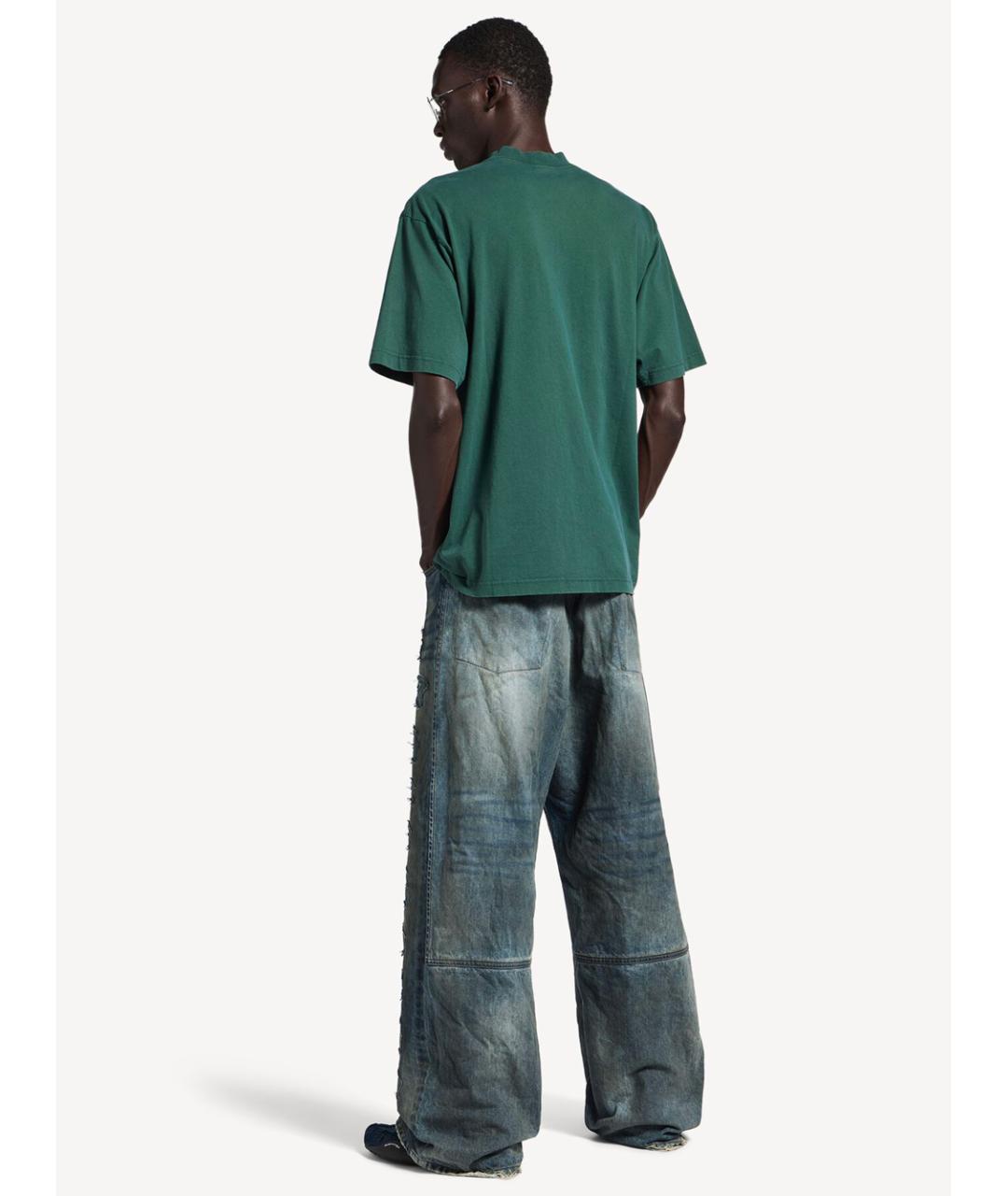 BALENCIAGA Бирюзовая хлопковая футболка, фото 3