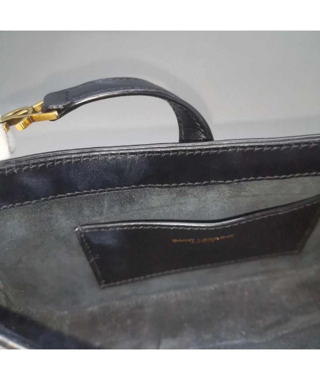 SAINT LAURENT Черная кожаная сумка с короткими ручками, фото 8
