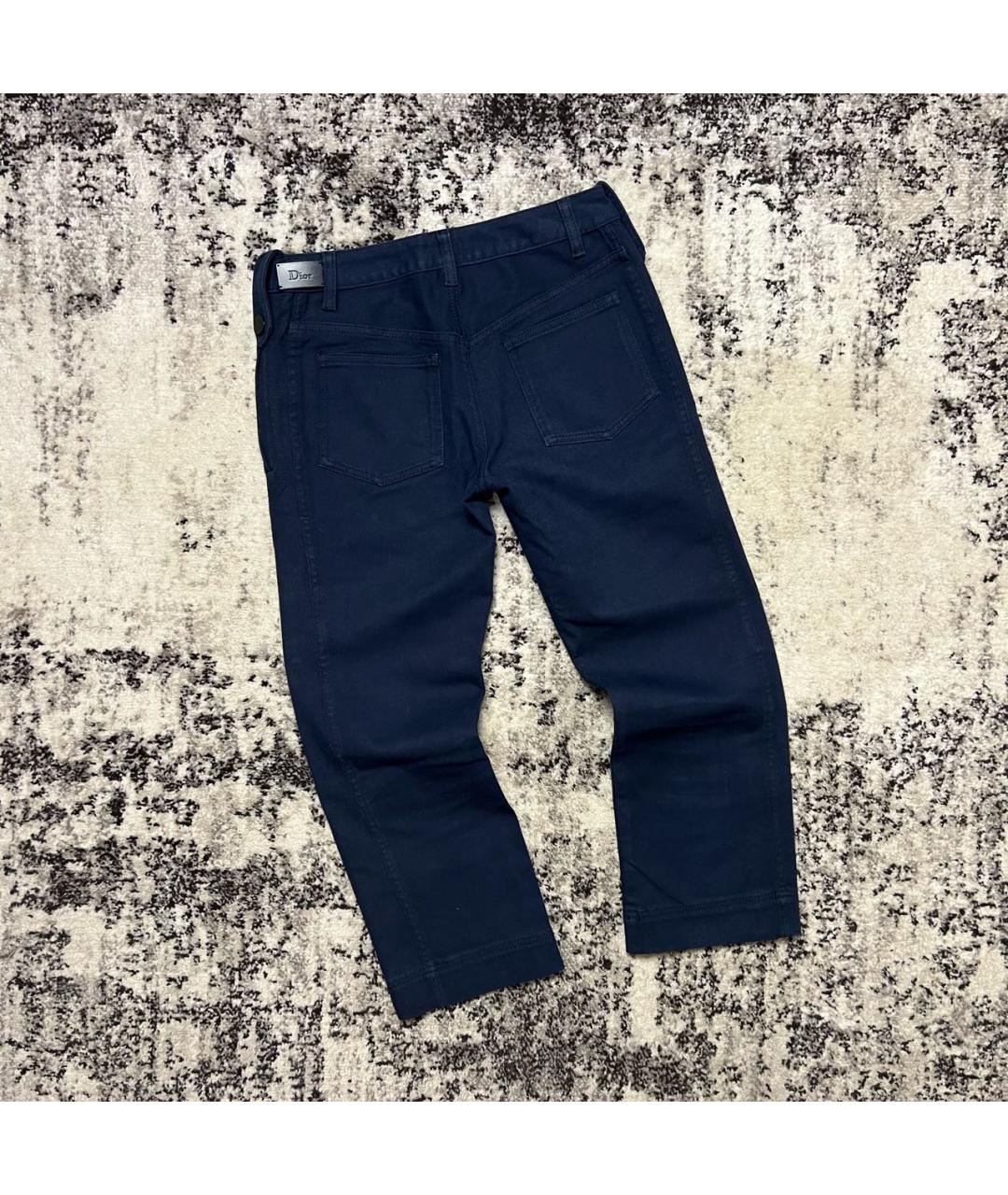 CHRISTIAN DIOR Темно-синие хлопко-эластановые прямые брюки, фото 3