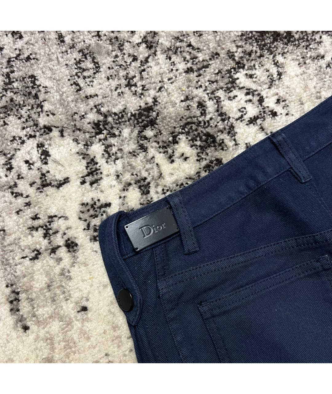 CHRISTIAN DIOR Темно-синие хлопко-эластановые прямые брюки, фото 4