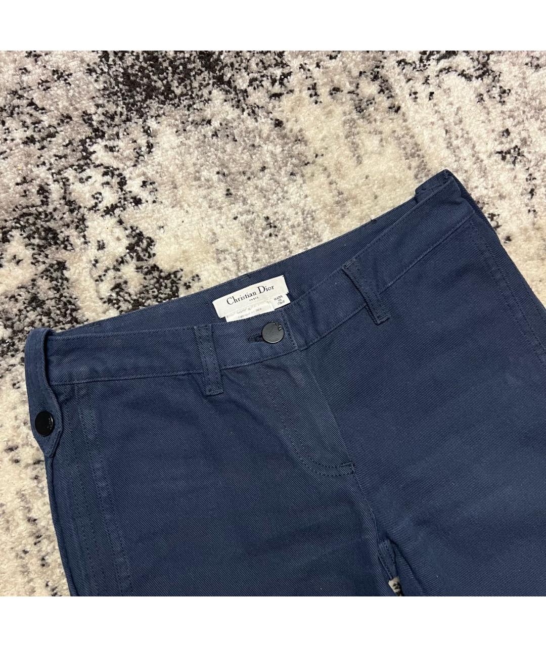 CHRISTIAN DIOR Темно-синие хлопко-эластановые прямые брюки, фото 2
