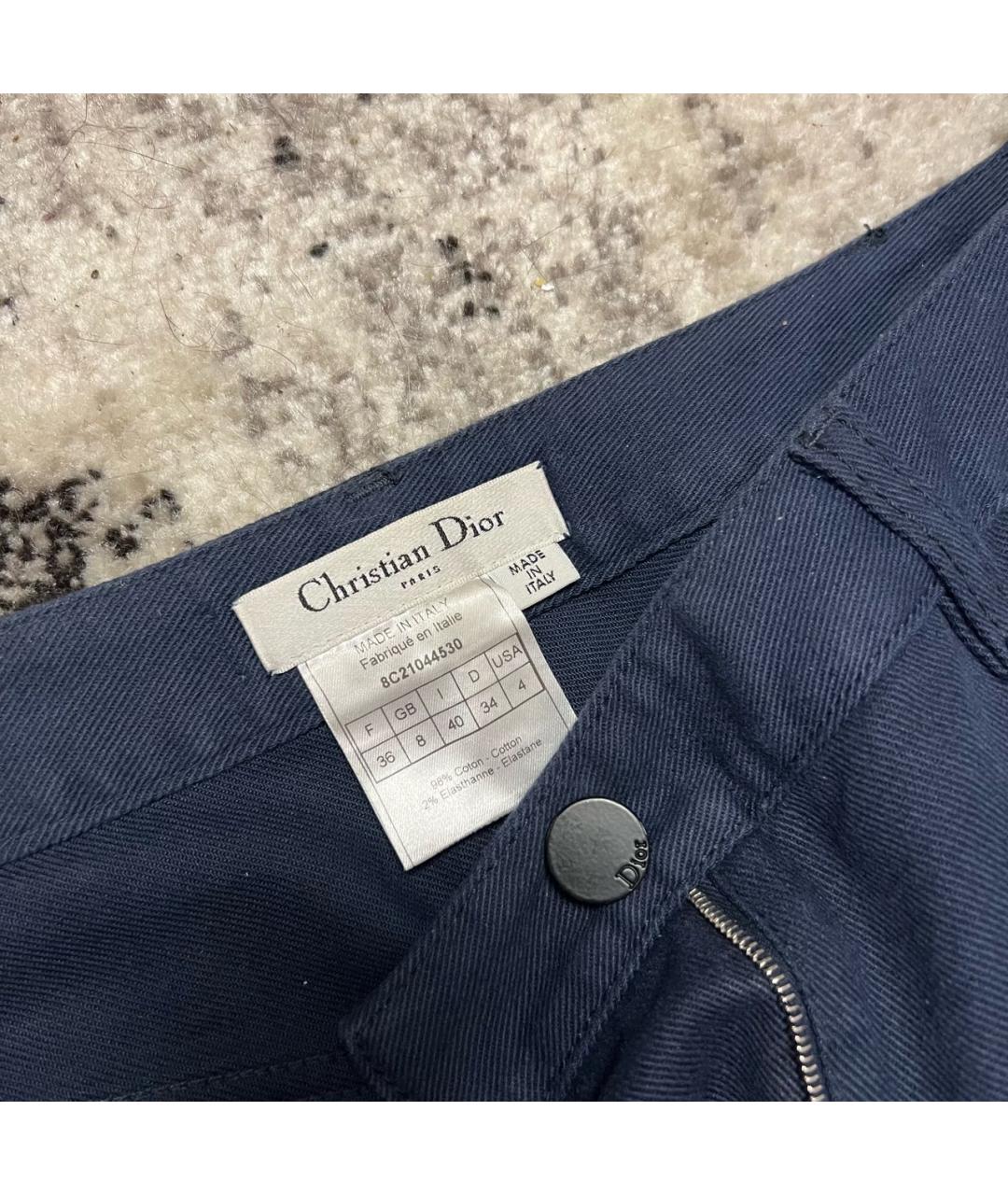 CHRISTIAN DIOR Темно-синие хлопко-эластановые прямые брюки, фото 5