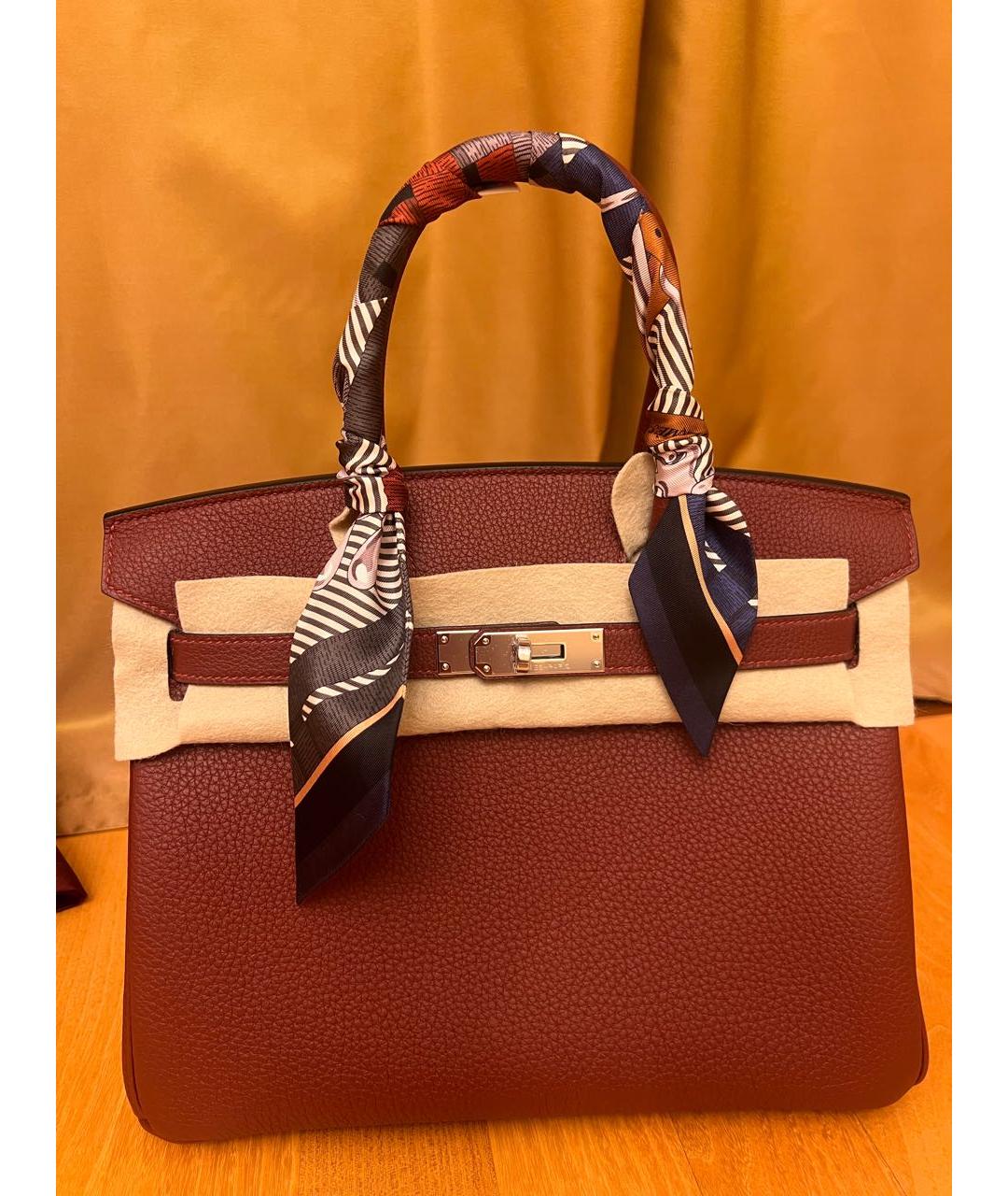 HERMES Бордовая кожаная сумка с короткими ручками, фото 4