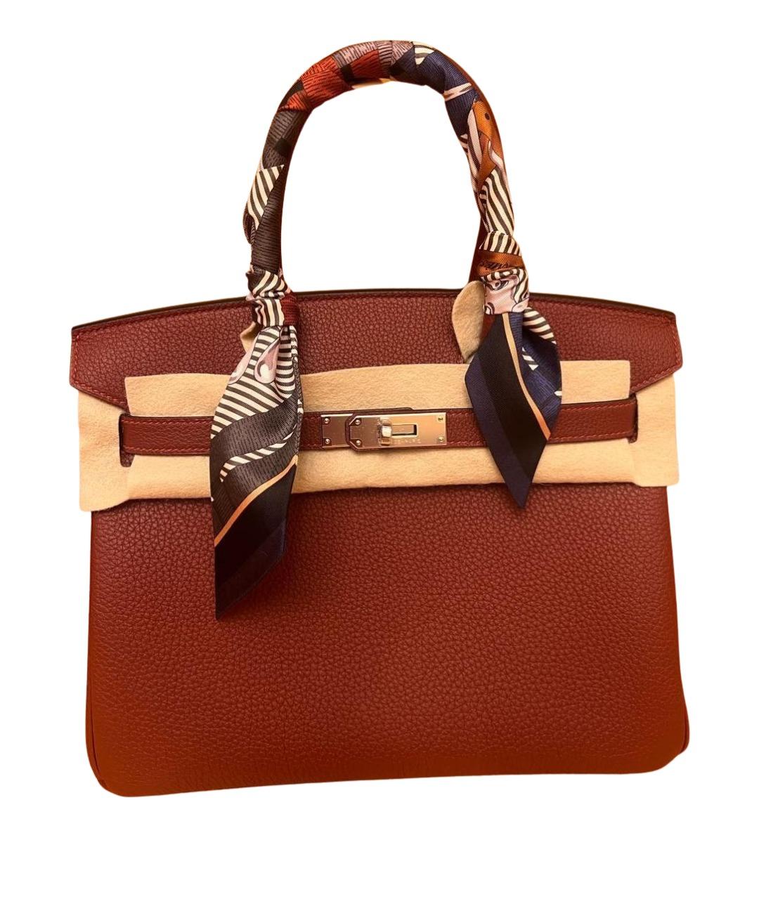 HERMES Бордовая кожаная сумка с короткими ручками, фото 1