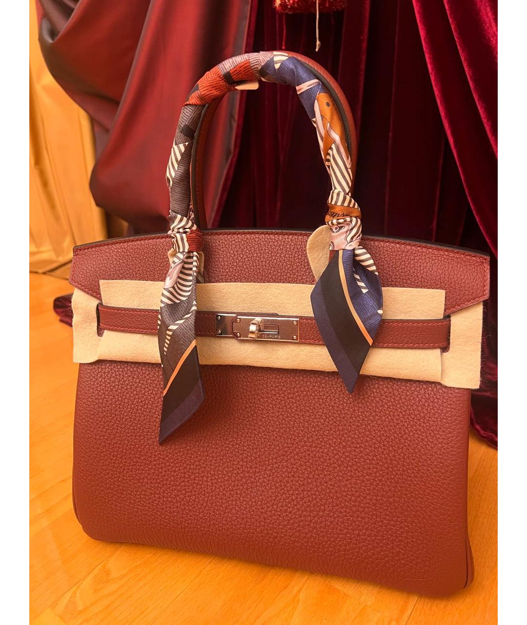 HERMES Бордовая кожаная сумка с короткими ручками, фото 3