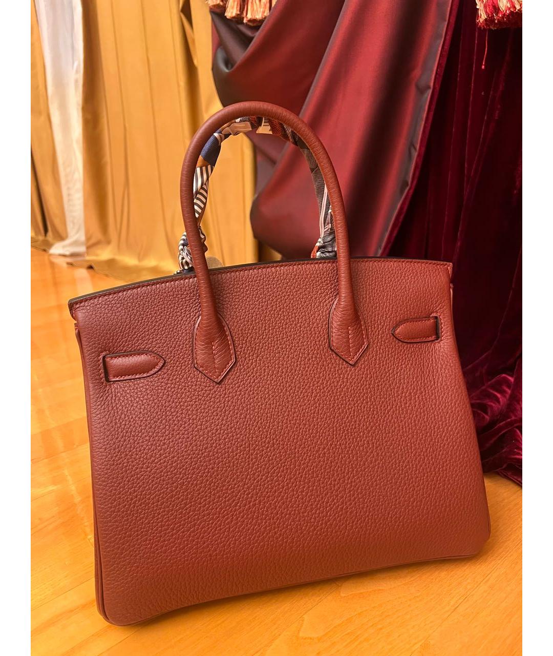 HERMES Бордовая кожаная сумка с короткими ручками, фото 2